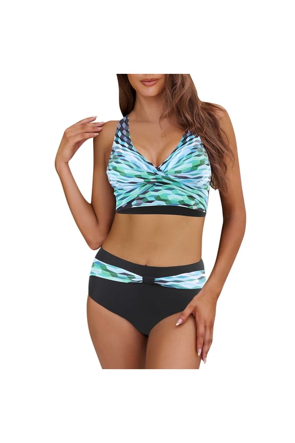 Swimsuits High Cut Ribbed Bikini Set for Women Cheeky Braided Swimsuits Cut Out Bathing Suit Green,XXL