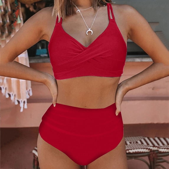 KaLI_store Swimsuits Tankini Bathing Suits for Women Tummy Control Swimsuit Mesh Tops 2 Piece Swim Suit Plus Size Red,XL