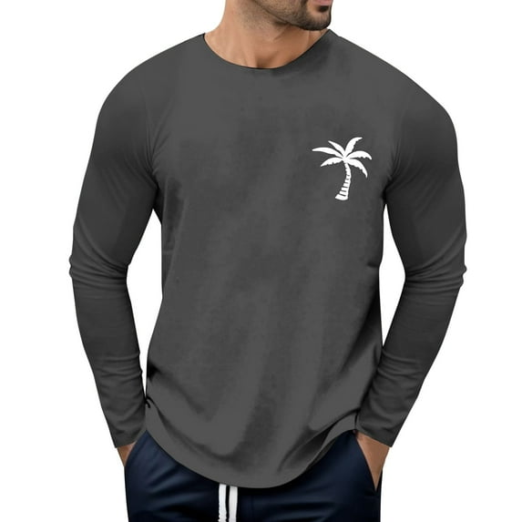 KaLI_store T-Shirts for Men Pullover Tops for Men Casual Long Sleeve Crew Neck Henley Shirts Dark Gray,L