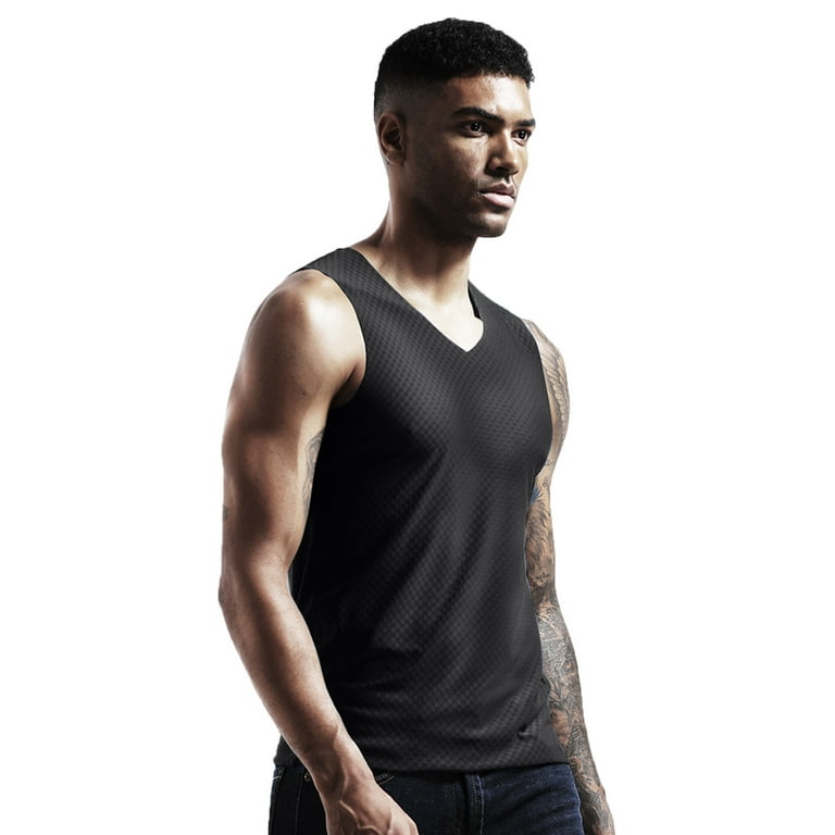 KaLI_store Tank Tops Men Men's Sleeveless Gym Workout Tank Tops Vintage  Style T-Shirt Black,3XL 