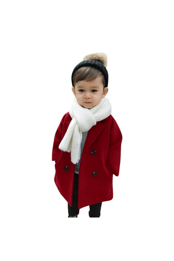 Toddler Boy Double Dress Coat Classic Wool Blend Warm Peacoat for Kids Button Down Trench Coat Jacket ,2-3 Years