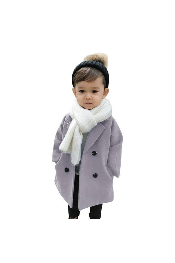 Toddler Boy Double Dress Coat Classic Wool Blend Warm Peacoat for Kids Button Down Trench Coat Jacket Grey,12-18 Months