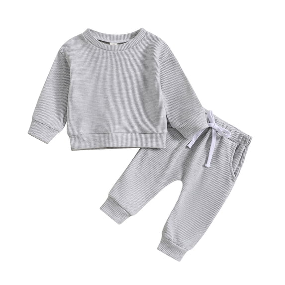 KaLI_store Toddler Boy Outfits Boy Fall Outfit Color Block Long Sleeve Shirts Pants Clothes for Boys Grey,70