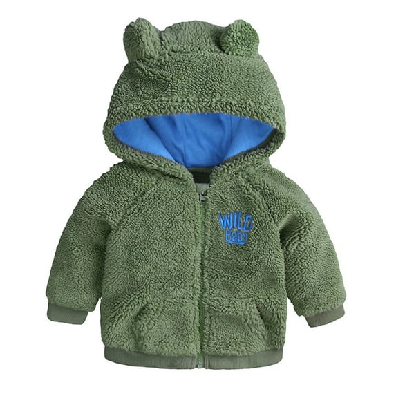 KaLI_store Toddler Coats for Boys Boys Thicken Hooded Jacket Warm Outdoor Cute Fashion for Winter Autumn Green,9-12 Months