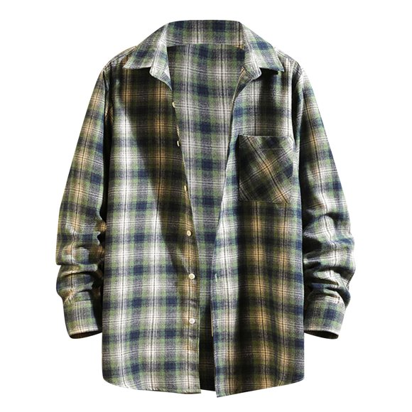 KaLI_store Tshirts Shirts For Men Men's Casual Dress Shirts Long Sleeve Button Down Denim Shirt Plaid Collar Work Shirt with Pocket