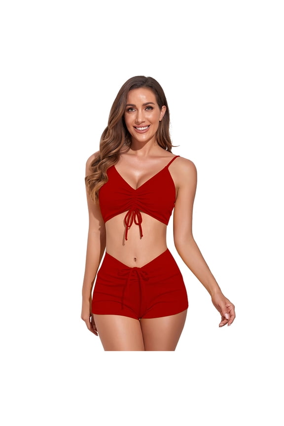 Tummy Control Swimsuits for Women Women's Mesh Striped High Waist Bikini Set Tassel Trim Top Halter Straps Swimsuit ,S