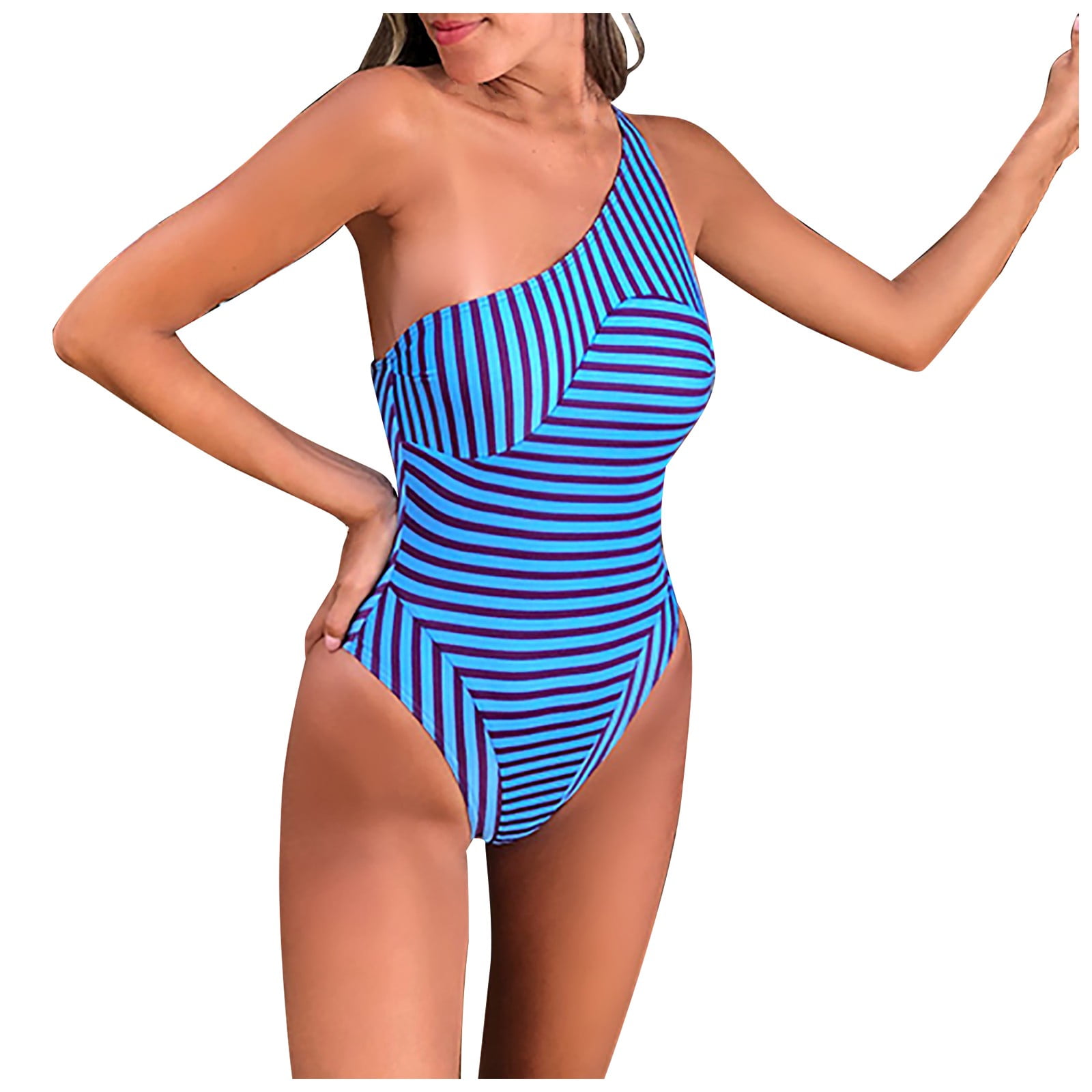 KaLI_store Tummy Control Swimsuits for Women Women’s Ribbed One Piece  Swimsuit Deep V Neck Bathing Suit Crisscross Back Self Tie Monokini Blue,S