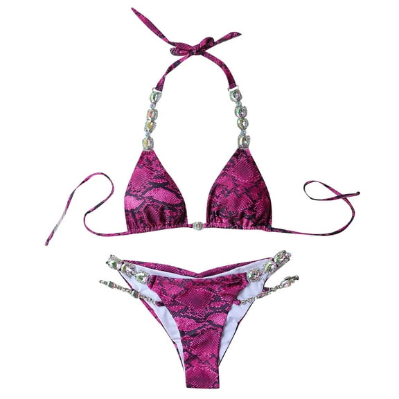 KaLI_store Two Piece Swimsuit for Women Womens Triangle Bikini Sets High Cut Tie Side 2 Piece Bathing Suits String Halter Bikini Swimsuits Purple,M