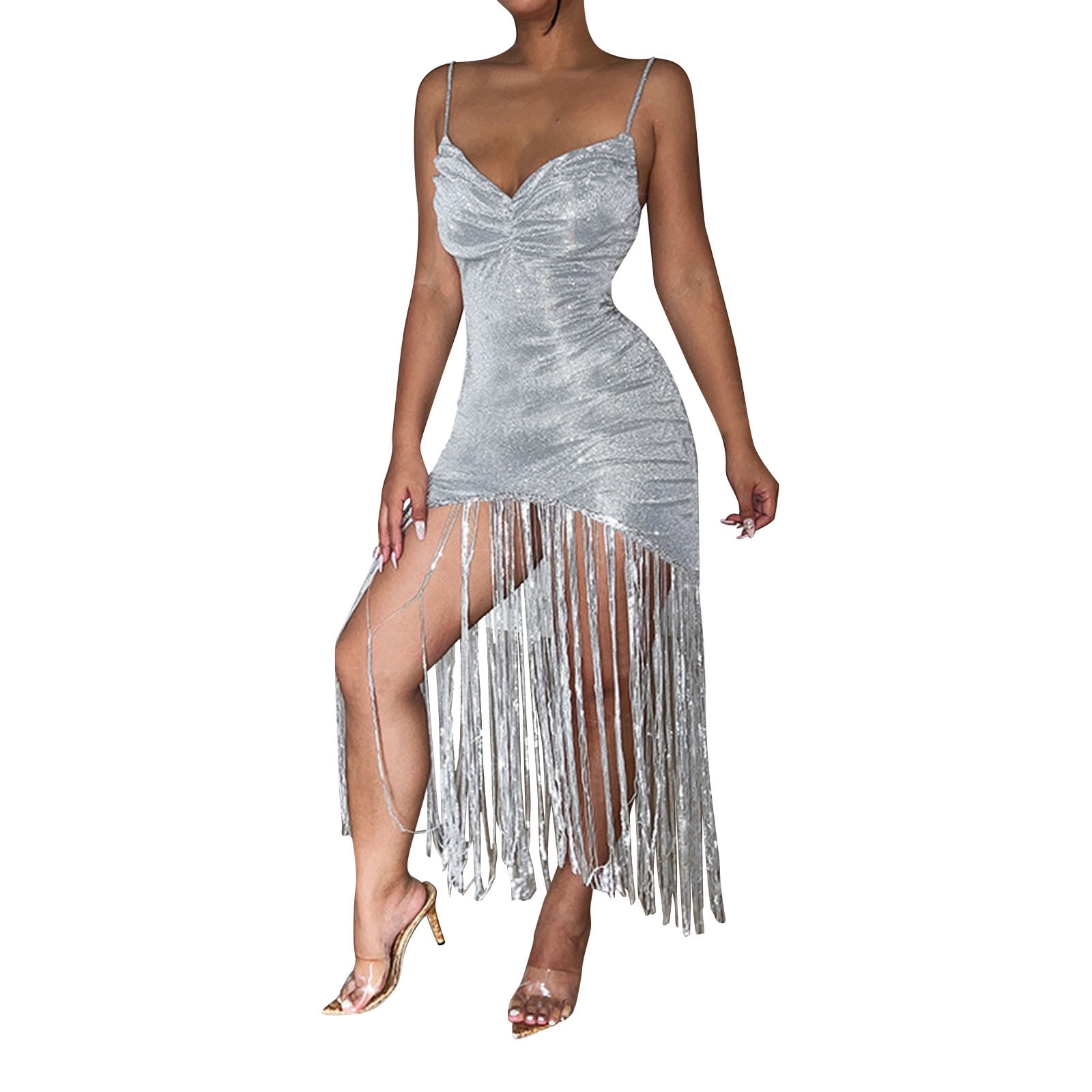 silver dresses for wedding party Silver Lace Midi Party Wedding Guest Dress For Fall Weddings With Sleeves #ZL8028