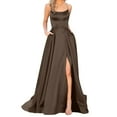 thumbnail image 1 of KaLI_store Wedding Guest Dresses for Women Floral Lace Spaghetti Strap Crew Neck Elegant Evening Dress Pleated Formal Maxi Dress Brown,XL, 1 of 5