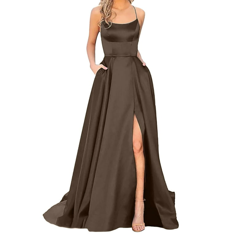 brown wedding guest dresses Ruffled V-neck Midi Satin Wedding Guest Dress main image 1