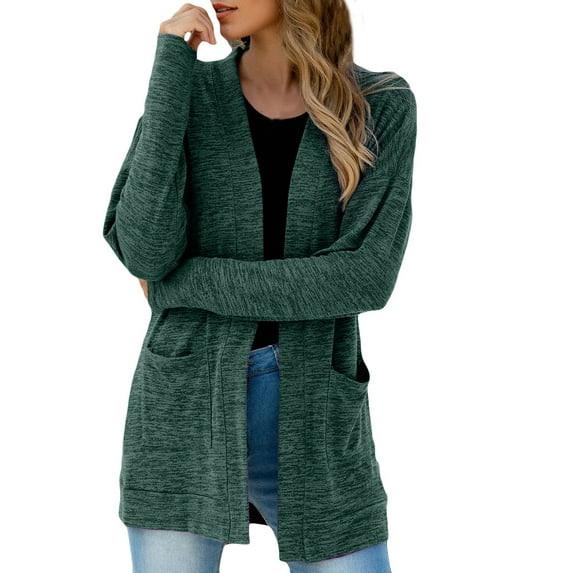 KaLI_store Winter Coats for Women Women’s Coat, Long Sleeve Stand Collar Cardigan Open Front Outwear Overcoat with Pockets Green,S