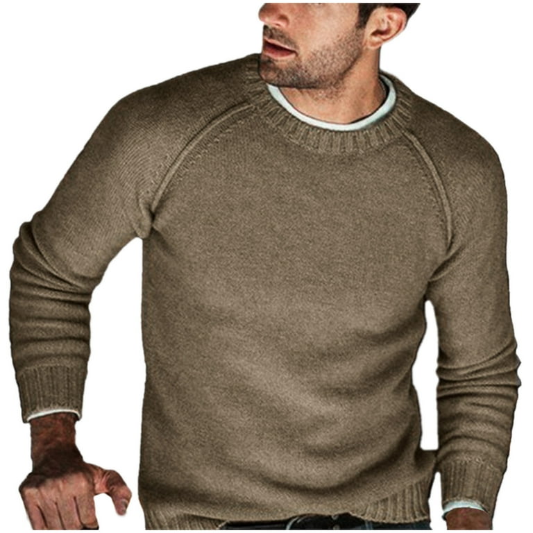 KaLI store Winter Sweaters for Men Sweater for Men Vintage Solid Color Long Sleeve Tops Slim Fit Pullover Classic Sweatshirt Beige 3XL