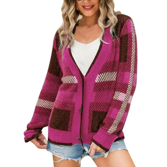 KaLI_store Women Coats Women's Full Zip Short Jacket Warm Winter Long Sleeve Stand Collar Sherpa Crop Coat Hot Pink,M