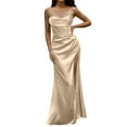 thumbnail image 1 of KaLI_store Women Formal Dresses Women's Sleeveless One Shoulder Ruffle High Split Party Evening Long Formal Dress Beige,M, 1 of 5