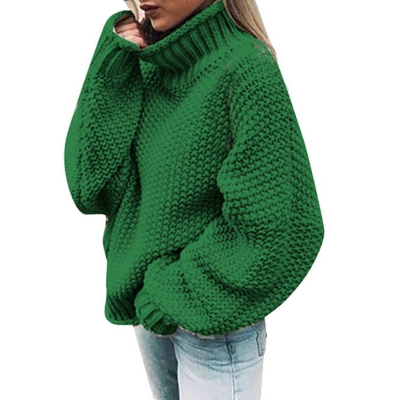 KaLI_store Women Sweater Womens Turtleneck Oversized Sweaters Batwing Long Sleeve Pullover Loose Knit Jumper Green,XL