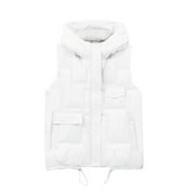 KaLI_store Women Vests Fashion Casual Women's Puffer Vest Casual Stand Collar Quilted Waistcoat Outdoor Padded Ski Vest White,XL