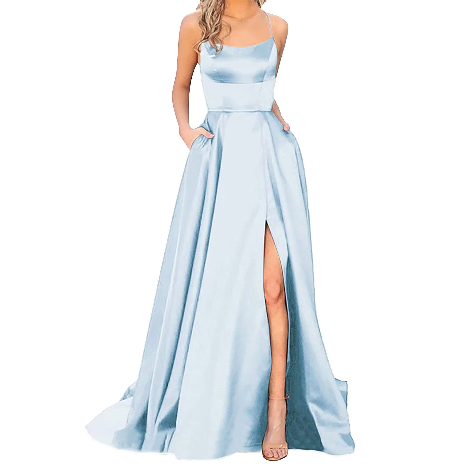 KaLI_store Women's Formal Dresses Lace Cape Dress with Chiffon Overlay Knee  Length, Wedding Guest Midi V-Back Dress Light Blue,L - Walmart.com