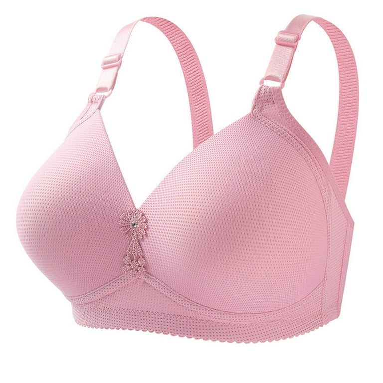 KaLI_store Women's Lingerie Wireless Lightly Lined Cups Wide Straps Full  Coverage Minimizer Bra Pink,52/120