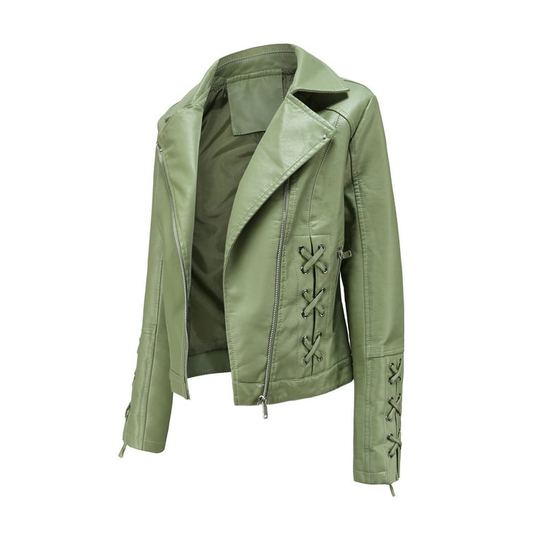 KaLI_store Women's Trench Coats Women's Leather Motorcycle Jacket