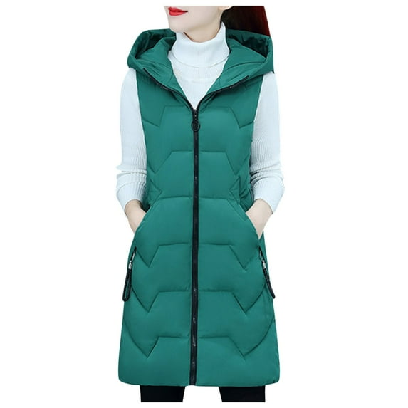 KaLI_store Women's Vest Sleeveless Women's Puffer Vest Casual Stand Collar Quilted Waistcoat Outdoor Padded Ski Vest Green,M