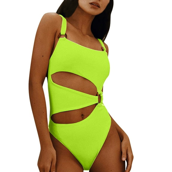 KaLI_store Womens Bikini Swimsuits Women Ruffle V Neck One Piece Swimsuits Tummy Control Tie Side Wrap Bathing Suits Green,L