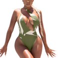 thumbnail image 1 of KaLI_store Womens Bikini Swimsuits Women V Neck One Piece Swimsuit Halter Backless Ruched Tummy Control Bathing Suit Green,XL, 1 of 5