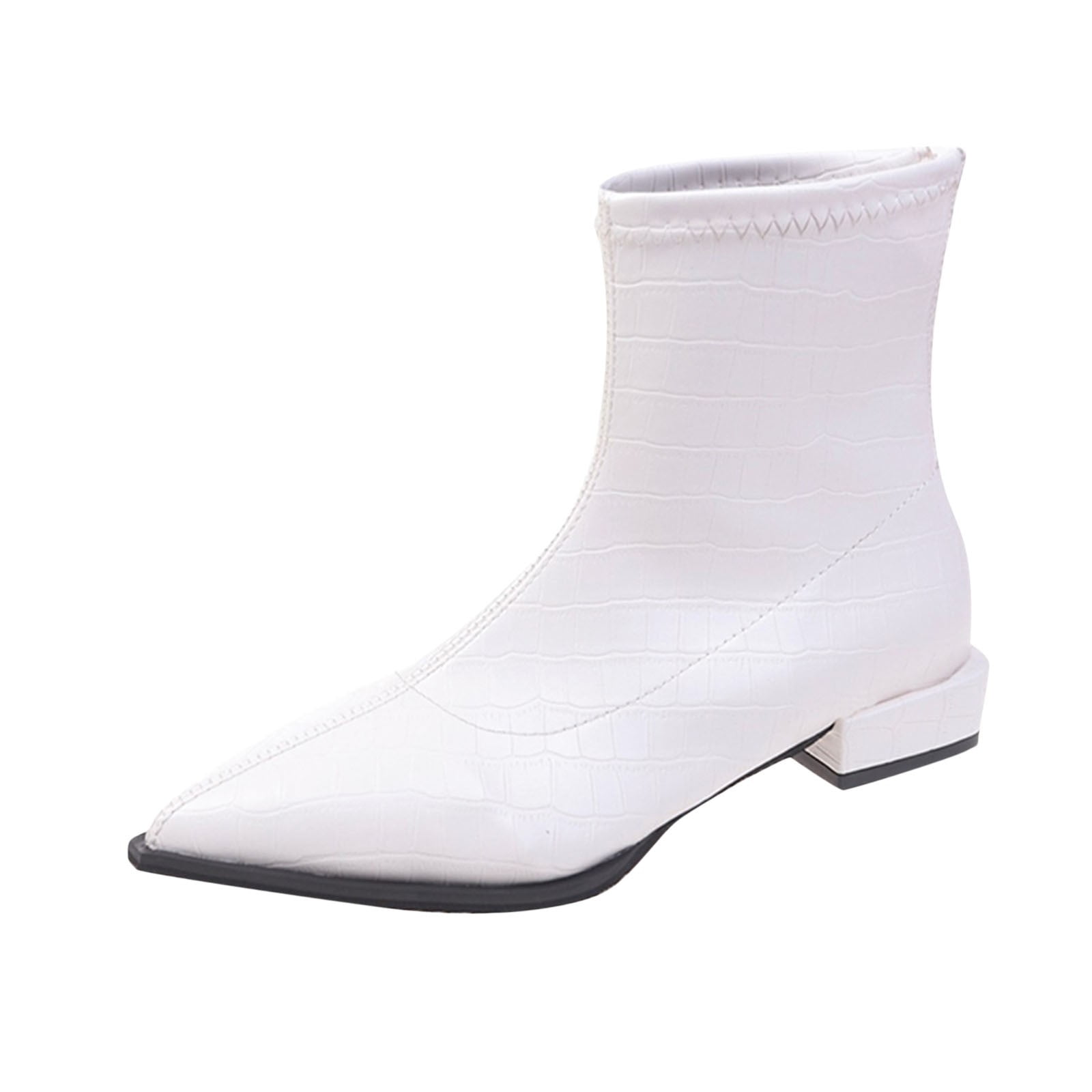 KaLI store Womens Booties And Ankle Boots Ankle Boots for women Casual Cut Out Slip On Low Heel Western Booties White 6.5