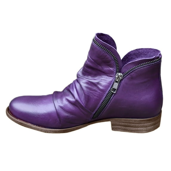 KaLI_store Womens Boots Ankle Women's Ankle Boots Low Heel Lace up Fashion Booties Purple,7
