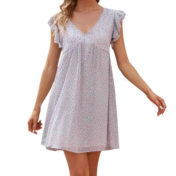 KaLI_store Womens Dresses Spring Women's Summer Casual Sundress Casual Ruffle Puff Sleeve Midi Dresses Grey,S