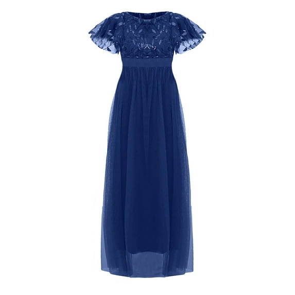 KaLI_store Womens Dresses Women's Vintage Floral Lace Ruffle Half Sleeve Evening Party Formal Long Dress BU1,M