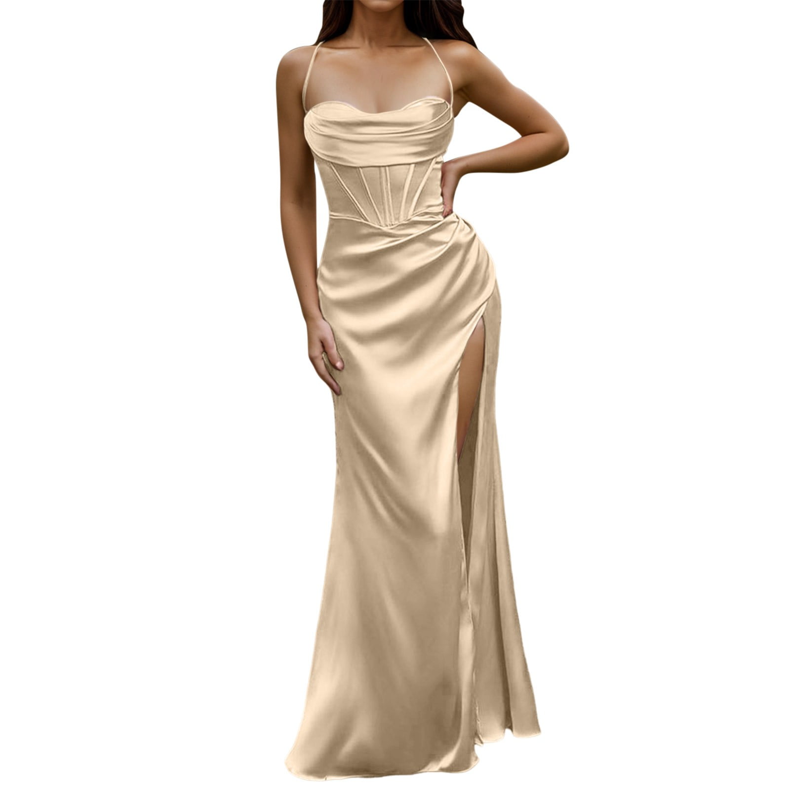 beige long formal dresses Beige Shell Waisted Midi Dress
