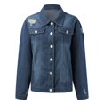thumbnail image 1 of KaLI_store Womens Jacket Womens Jean Jacket Oversized Boyfriend Trucker Denim Jackets for Women Shacket Dark Blue,XXL, 1 of 4