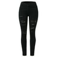 thumbnail image 1 of KaLI_store Womens Jeans Women Stretch Ripped High Waisted Jeans Frayed Raw Hem Distressed Denim Pants with Hole Black,L, 1 of 5