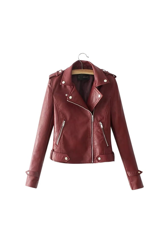 Womens Lightweight Jackets Women's Leather Textured Short Moto Jacket Zip-up Slim PU Biker Coat with Pockets ,XL