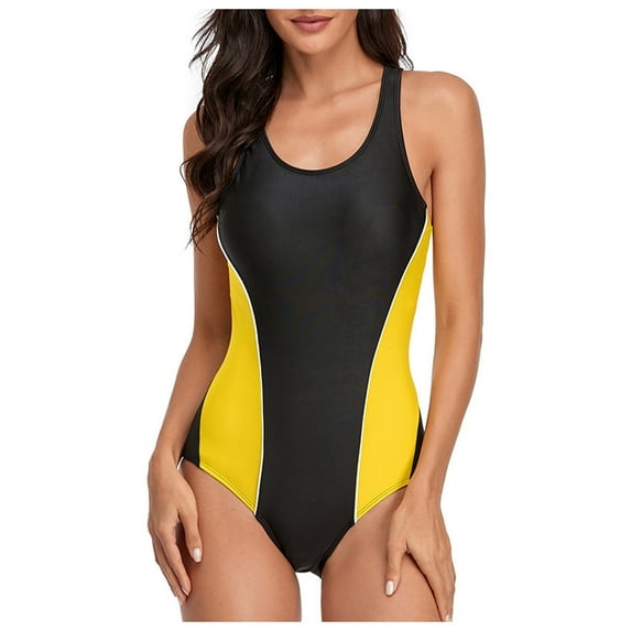 KaLI_store Womens One Piece Swimsuits One Piece Swimsuit for Women Ribbed Bathing Suit Deep V Neck Halter Self Tie Wrap Front Solid Swimwear Yellow,XL