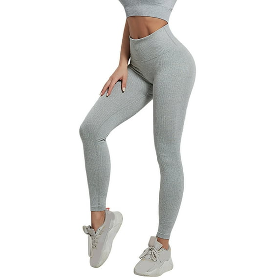 KaLI_store Womens Pants Leggings with Pockets for Women, High Waisted Tummy Control Workout Black Lift Yoga Pants Activewear Grey,M