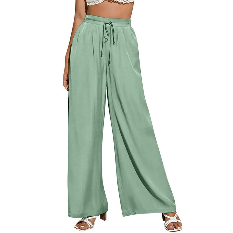 KaLI_store Womens Pants Womens Dress Pants Business Casual High Waisted  Wide Leg Trousers Work Office Pull On Stretch Pants Mint Green,XL