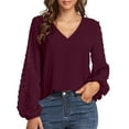 thumbnail image 1 of KaLI_store Womens Shirts Womens Long Sleeve Button Down Cotton Linen Shirt Blouse Loose Fit Casual V-Neck Tops Red,M, 1 of 5