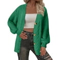thumbnail image 1 of KaLI_store Womens Sweaters Cardigan Women's Long Sleeve V Neck Solid Cardigan Knit Sweater Green,L, 1 of 5