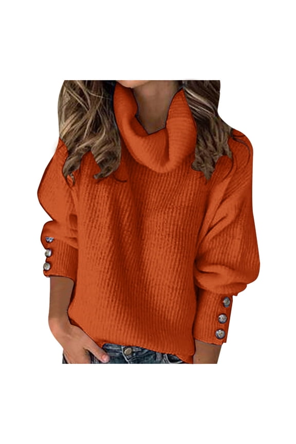 Womens Sweaters Lightweight Womens Oversized Turtleneck Pullover Sweater Cable Knit Long Sleeve Jumper Tops Red,L