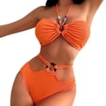 thumbnail image 1 of KaLI_store Womens Swimsuits Women's Halter Self Tie Ruched High Waist Two Piece Bikini Set Swimsuits Orange,L, 1 of 5