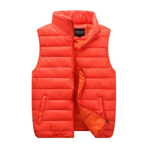 KaLI_store Womens Vest Womens Puffer Vest Cropped Quilted Stand Collar Lightweight Jacket Sleeveless Button Down Tops Orange,3XL