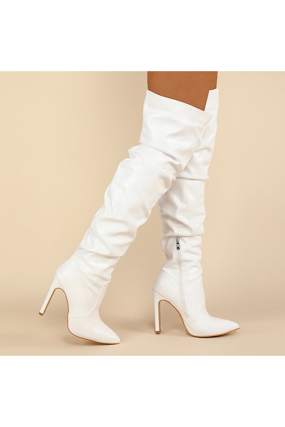 Work Boots for Women Boots for Women Wide Calf Knee High Boots Fashion Over The Knee Pull On Boots White,8