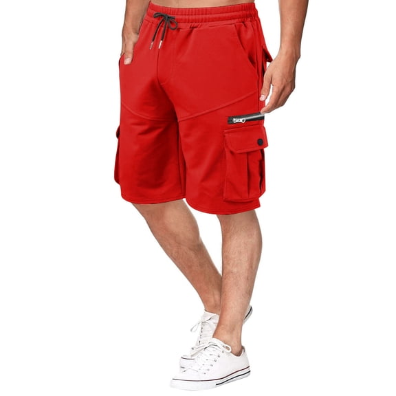 KaLI_store Workout Shorts Mens Casual Twill Cargo Shorts Cotton Drawstring Classic Cargo Stretch Short Red,L