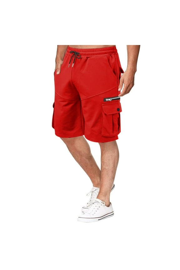 Workout Shorts Mens Casual Twill Cargo Shorts Cotton Drawstring Classic Cargo Stretch Short Red,L