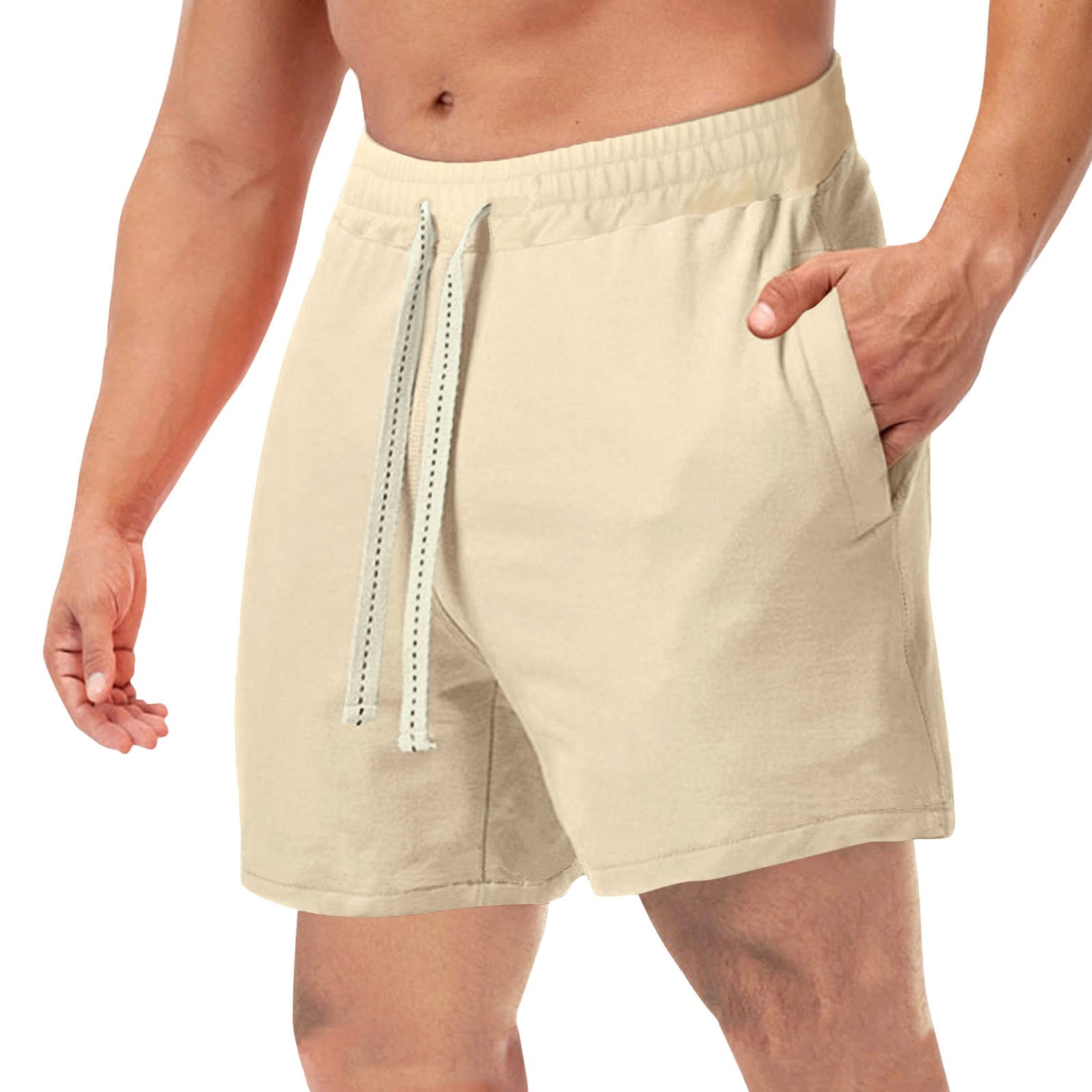 KaLI store Workout Shorts Shorts for Men with Pockets and Elastic Waistband Quick Dry Activewear Khaki S
