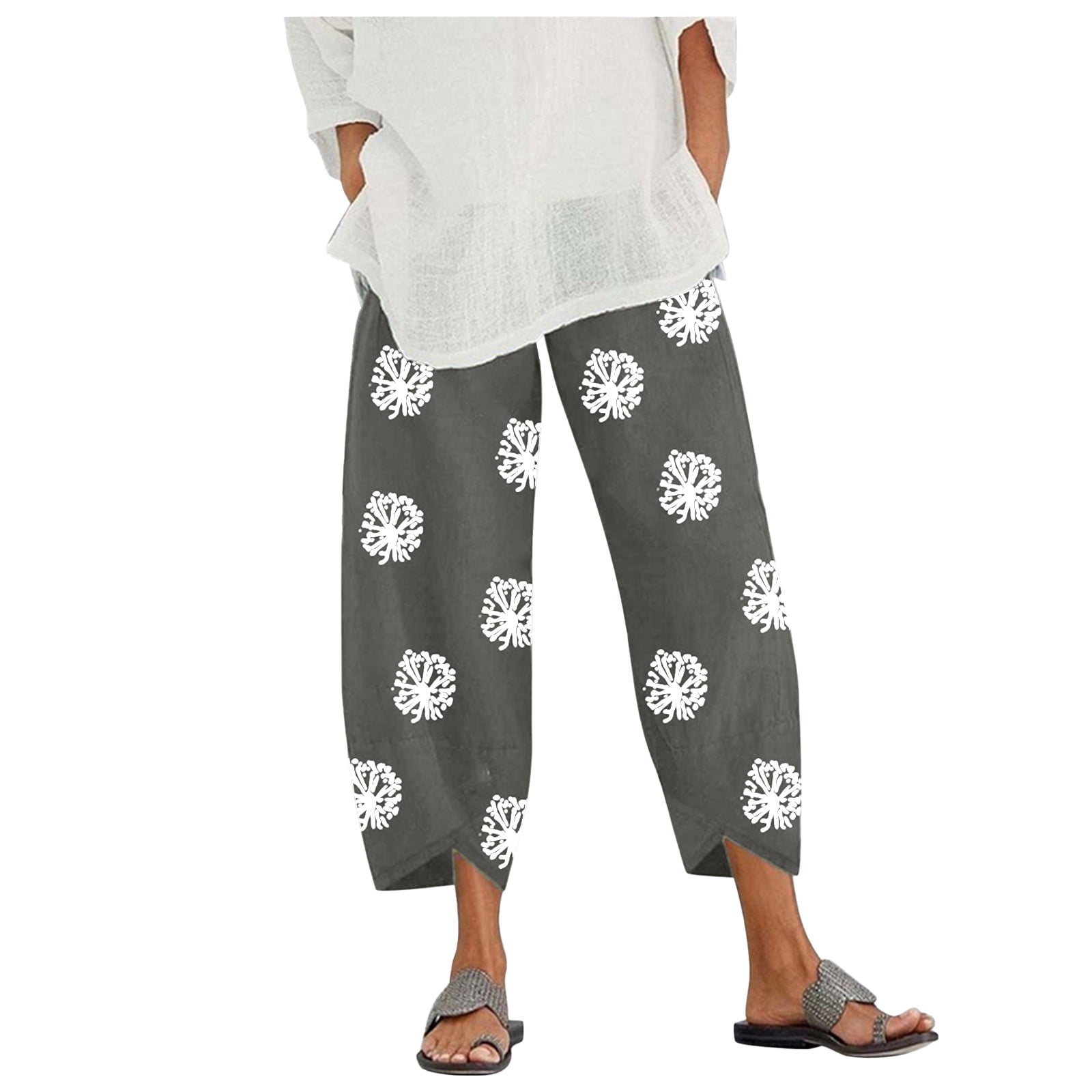 Women's White Paisley Indian Cotton Wide-Leg Yoga Palazzo Pants