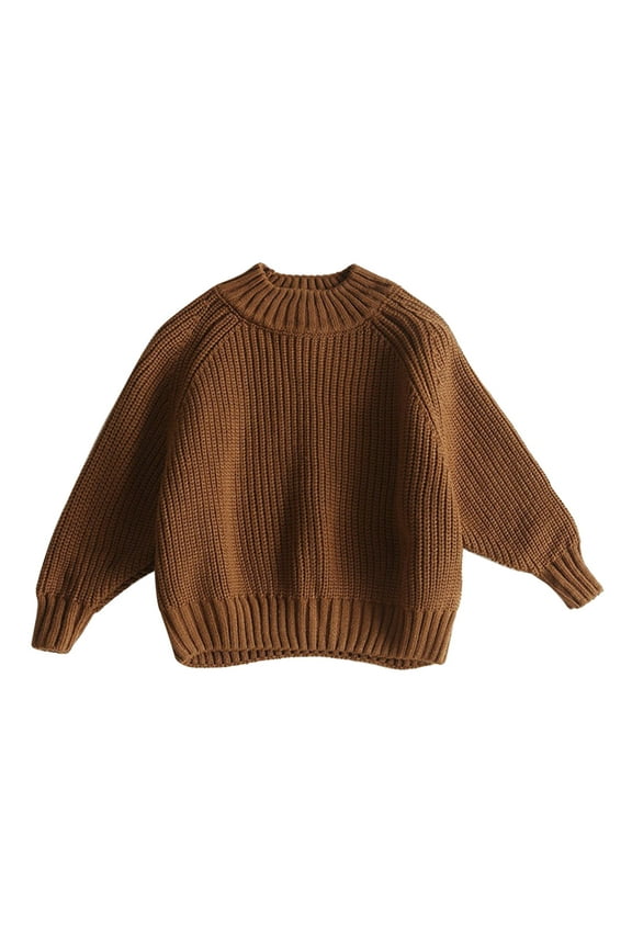 Young Girls Sweaters Girls Fall Long Sleeve Crew Neck Pullover Sweaters Brown,5-6 Years