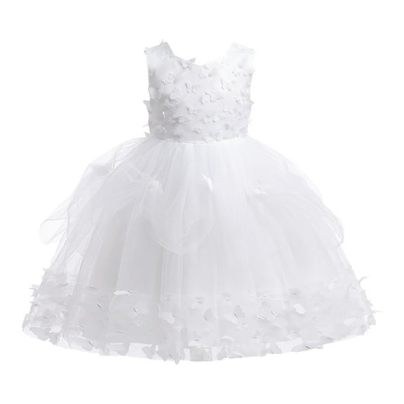 KaLI_store formal Dress for Girls Girl Vintage Lace Pom Pom Trim Birthday Party Dress White,7-8 Years
